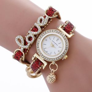 Fashion Luxury Women Watch Love Word Leather Strap Ladies Bracelet Quartz Watch