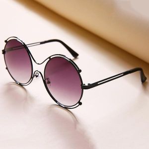 Women Mens Unisex Vintage Anti-UV Double Ring Sunglasses Retro Steampunk Round Mirror Lens Glasses