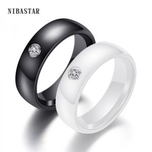New Arrival Black White Colorful Ring Ceramic Ring For Women With Big Crystal Wedding Band Ring Width 6mm Size 6 10 Gift For Men