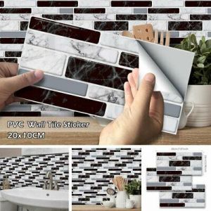 9pcs 3D Brick Tile Self-adhesive Waterproof Bathroom Peel Wall Stickers 82UK