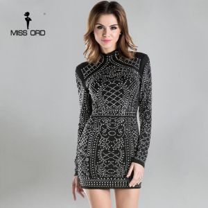 friends for good moments בגדים והנעלה Missord 2020 Sexy Geometric Retro Rhinestone High-Necked Long-Sleeved Bodycon Tight Party Dress FT2838