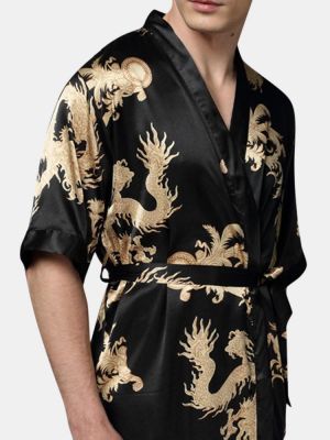 friends for good moments בגדים והנעלה Mens Plus Size Retro Luxury Stain Japanese Kimono Chinese Dragon Ice Silk Sleepwear Robes