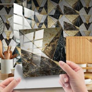 10pcs Gold Geometry Marble Self-adhesive Bath Kitchen Wall Stair Tile Sticker